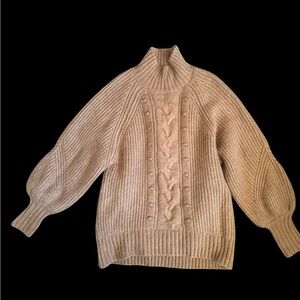 Elegant Tan Cable Knit Turtleneck Sweater